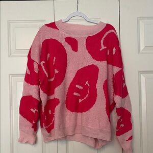 Altar'd State Pink and Red Smiley Sweater